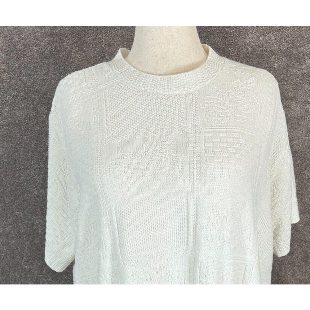 TR Bentley Sweater Womens 2X White Textured Pullover Short Sleeve Grannycore